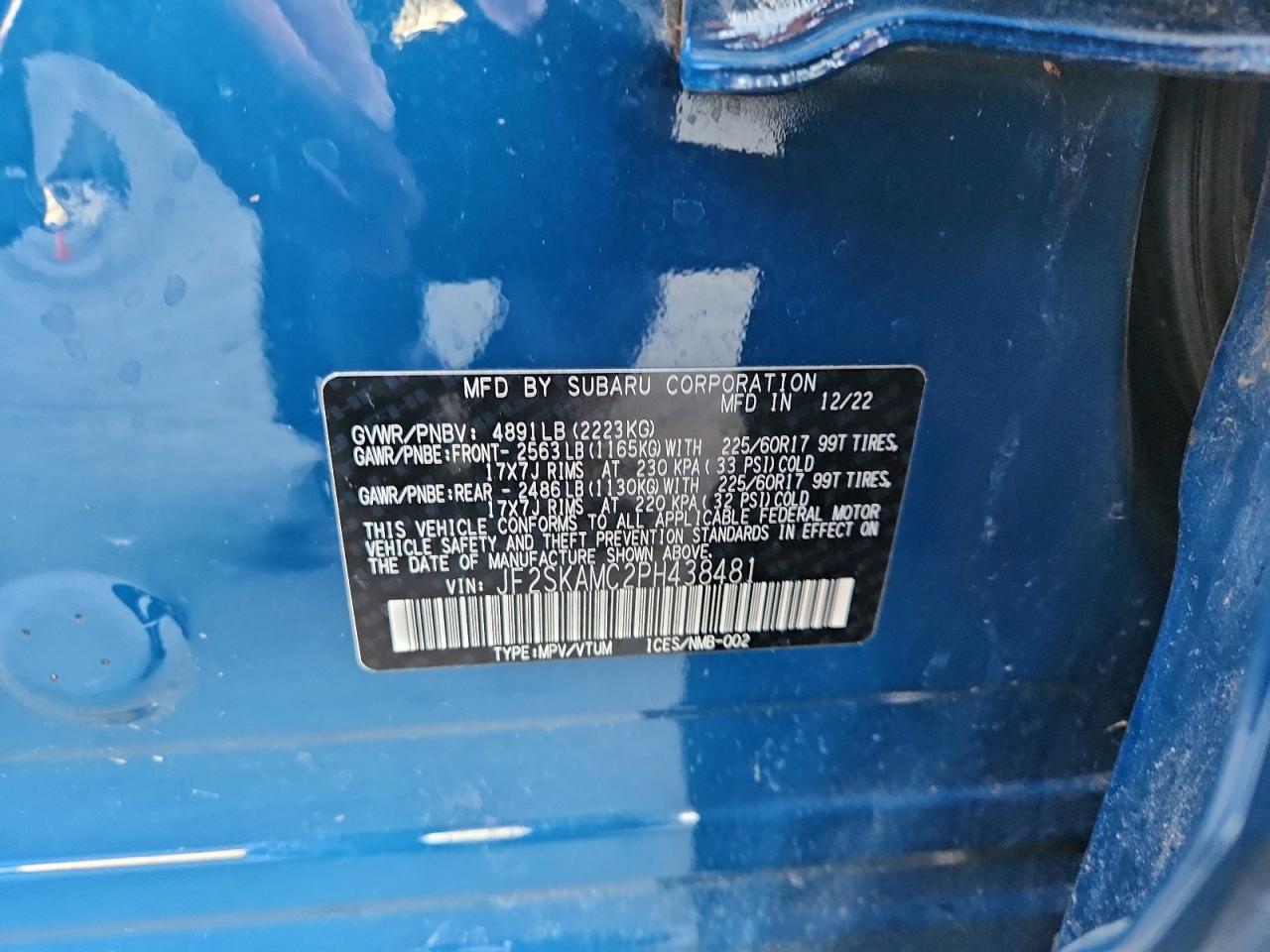 2023 Subaru Forester Wilderness VIN: JF2SKAMC2PH438481 Lot: 93438415