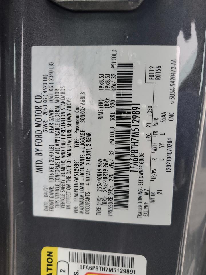 2021 Ford Mustang VIN: 1FA6P8TH7M5129891 Lot: 90224695