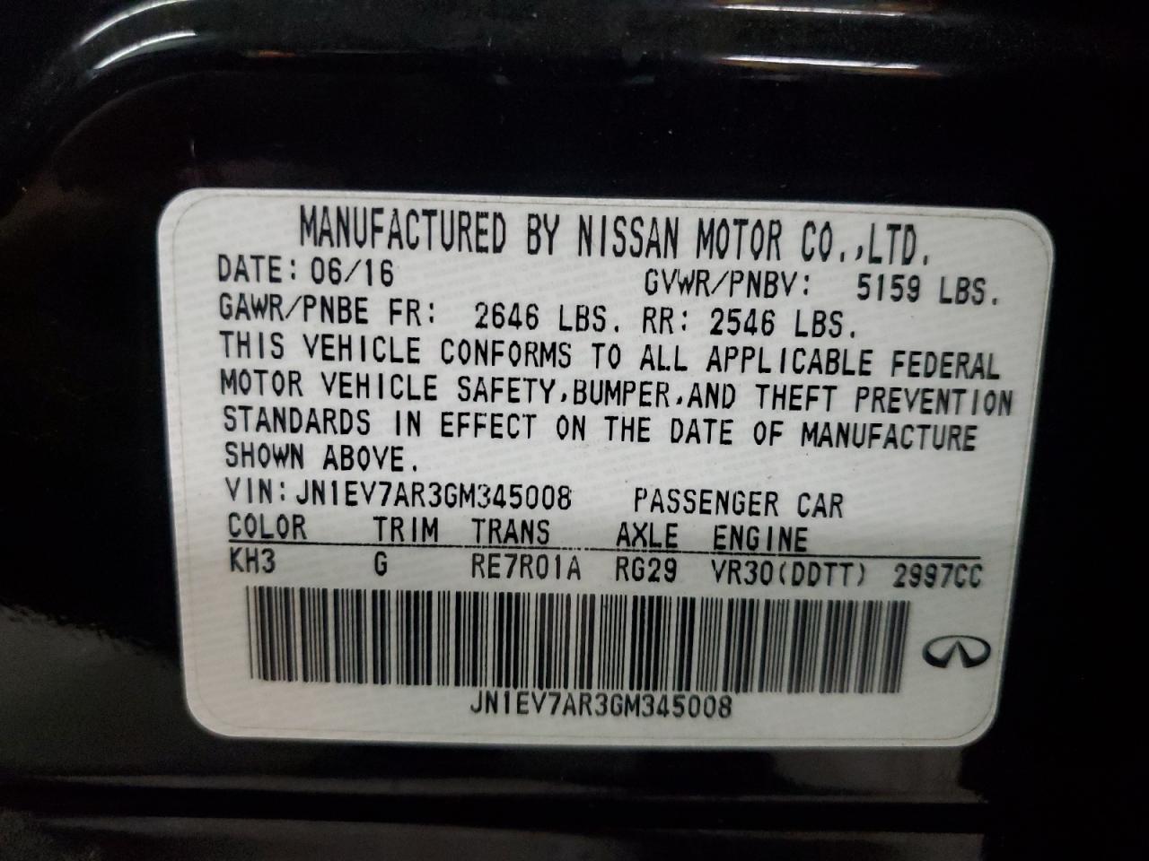 2016 Infiniti Q50 Premium VIN: JN1EV7AR3GM345008 Lot: 93861245