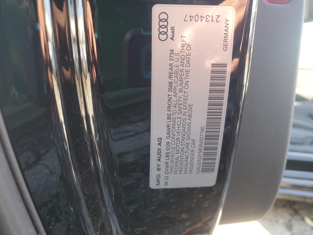 2022 Audi A5 Premium 45 VIN: WAU2AGF56NN007740 Lot: 92432105