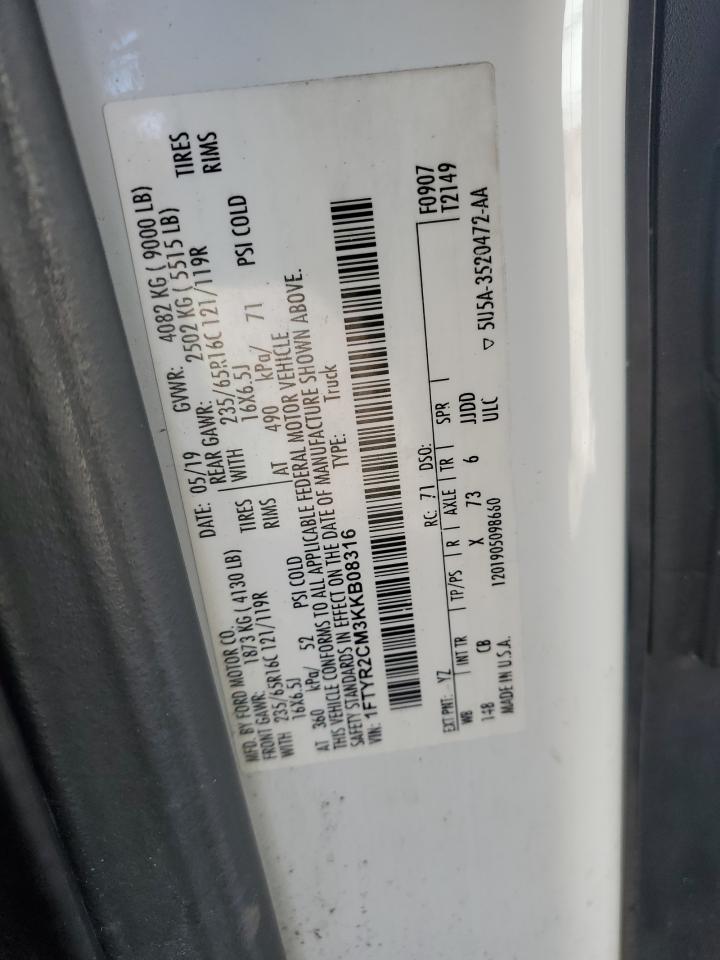 2019 Ford Transit T-250 VIN: 1FTYR2CM3KKB08316 Lot: 90307535