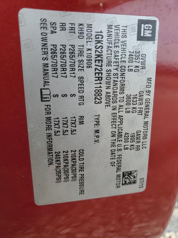 2014 GMC Yukon Xl K1500 Slt VIN: 1GKS2KE72ER118823 Lot: 92524165