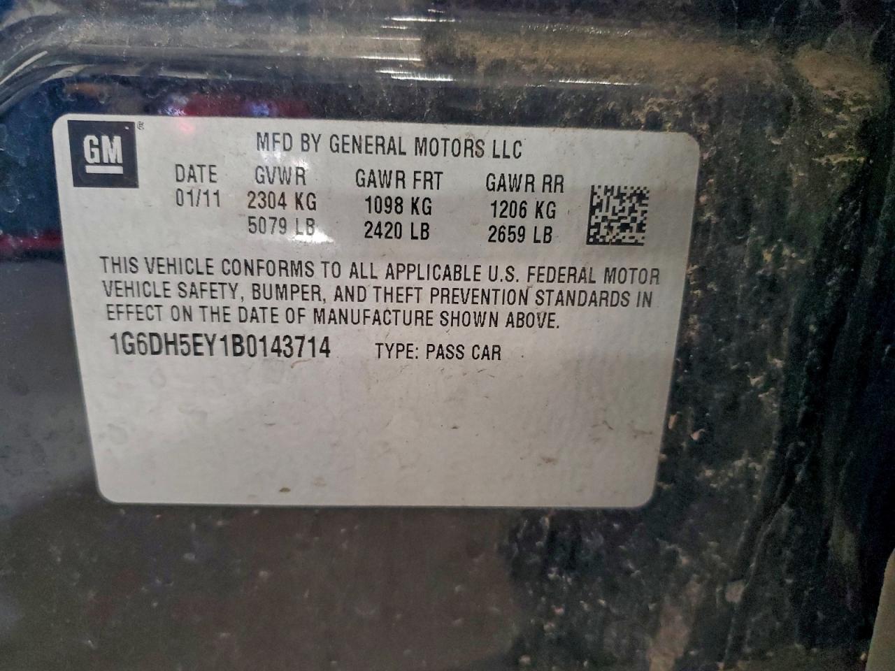 2011 Cadillac Cts Luxury Collection VIN: 1G6DH5EY1B0143714 Lot: 93500505