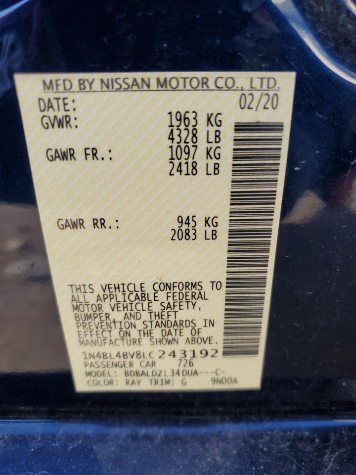 2020 Nissan Altima S VIN: 1N4BL4BV8LC243192 Lot: 92928275