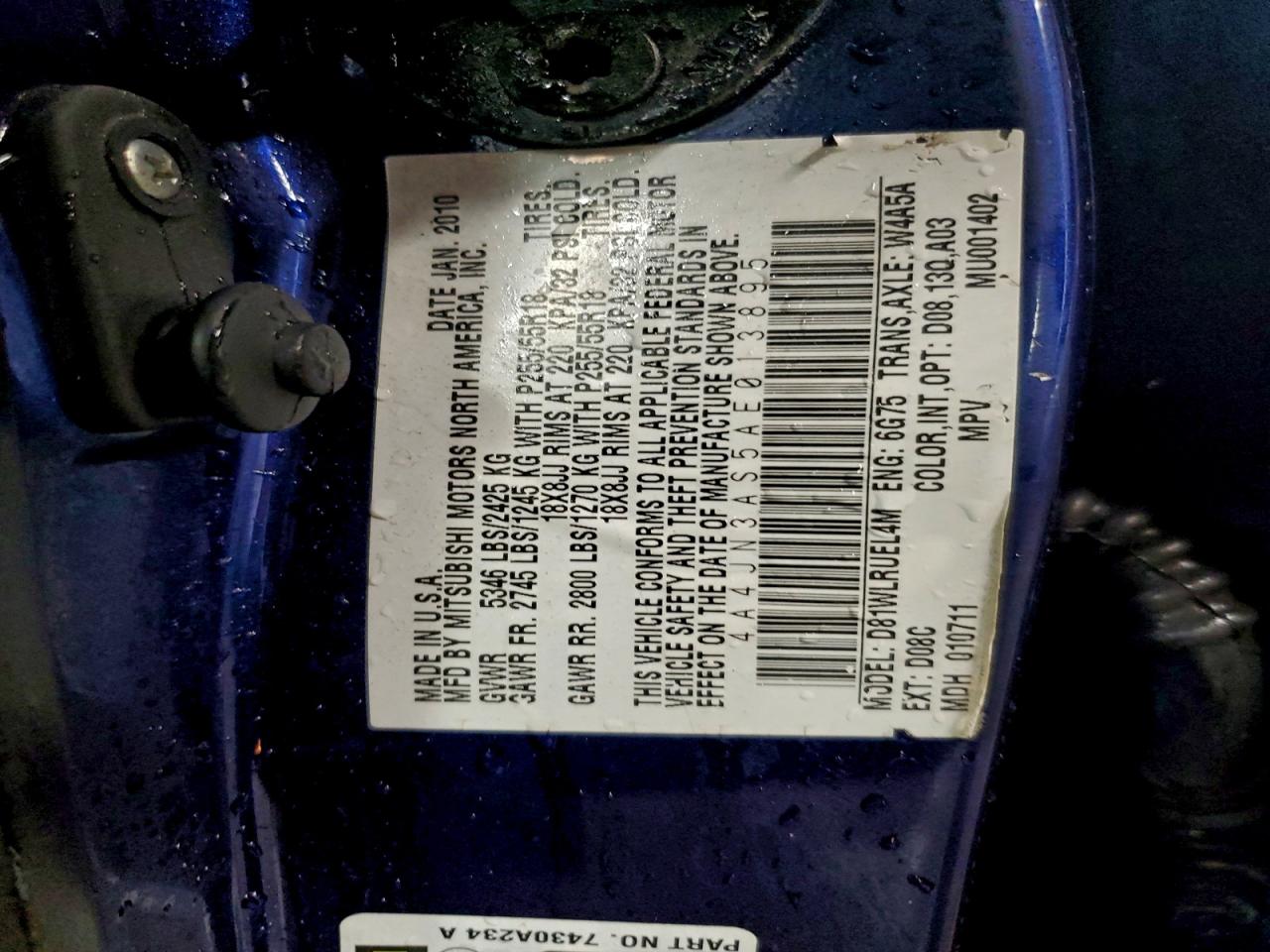 2010 Mitsubishi Endeavor Se VIN: 4A4JN3AS5AE013895 Lot: 93983255