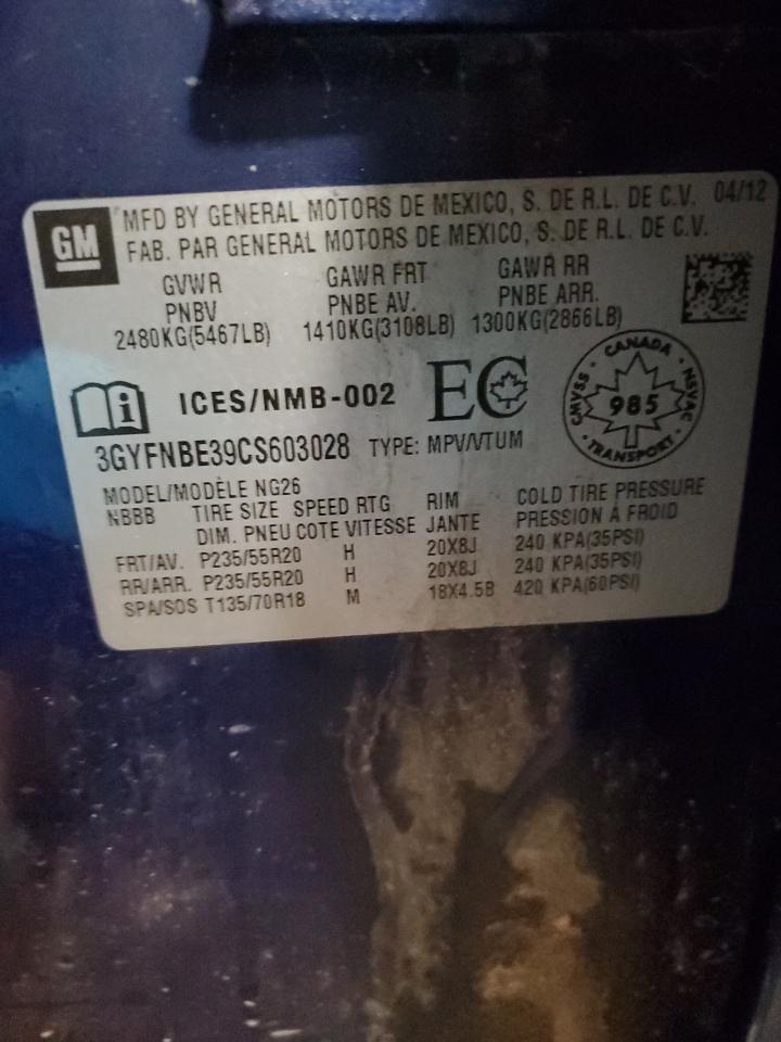 2012 Cadillac Srx Performance Collection VIN: 3GYFNBE39CS603028 Lot: 91321645