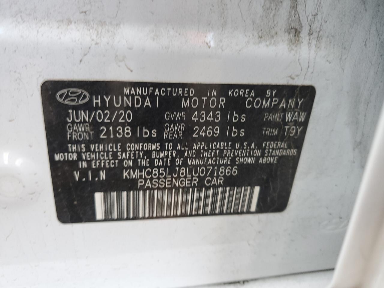 2020 Hyundai Ioniq Limited VIN: KMHC85LJ8LU071866 Lot: 93790375