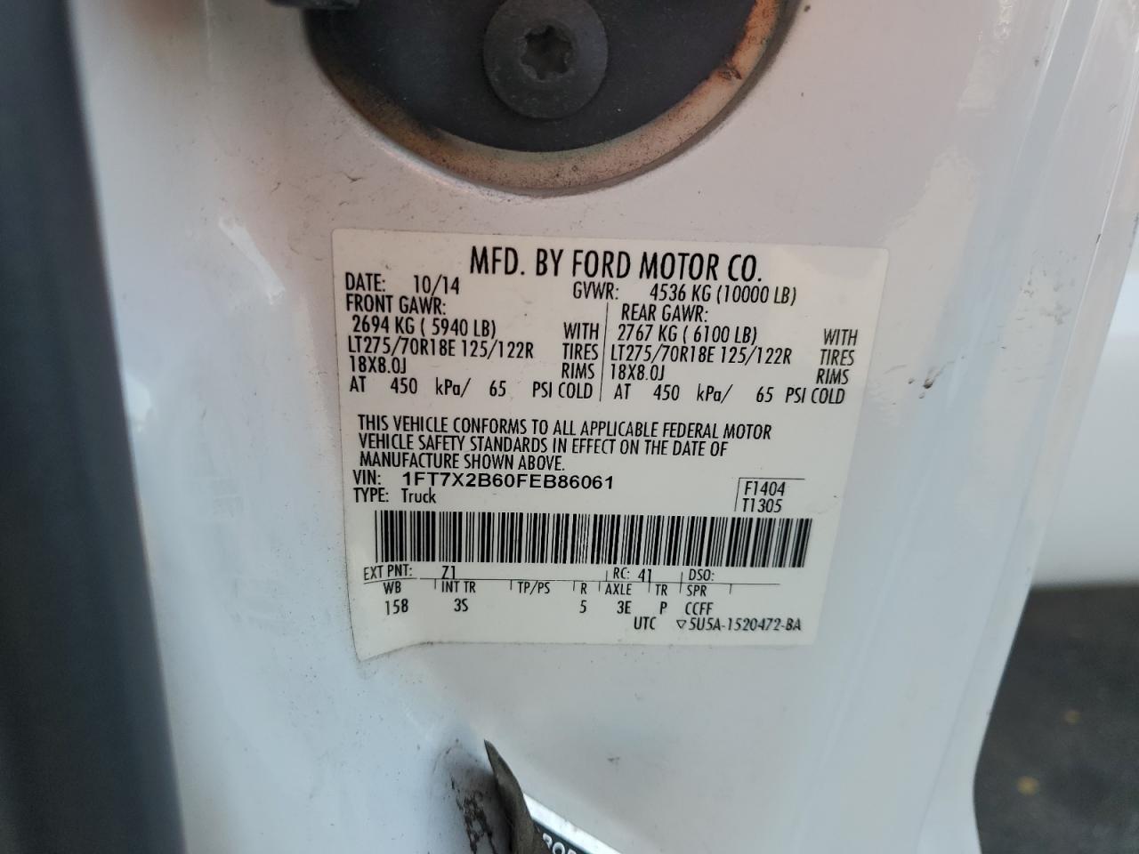2015 Ford F250 Super Duty VIN: 1FT7X2B60FEB86061 Lot: 92633465
