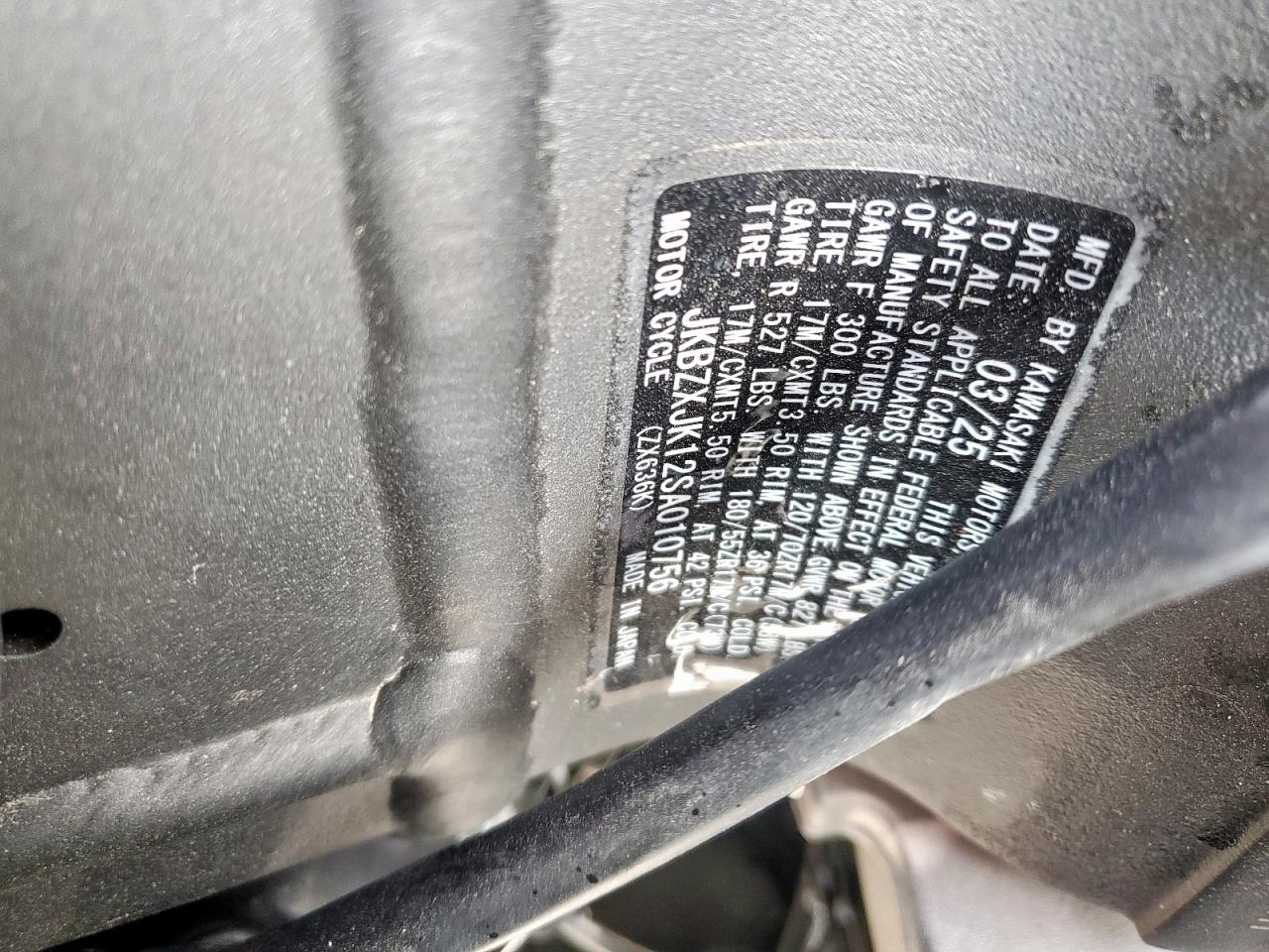 2025 Kawasaki Zx636 K VIN: JKBZXJK12SA010756 Lot: 93221615