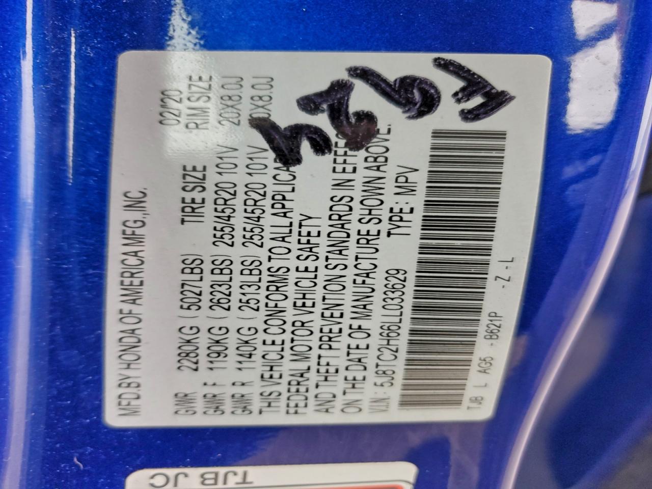 2020 Acura Rdx A-Spec VIN: 5J8TC2H66LL033629 Lot: 93130575