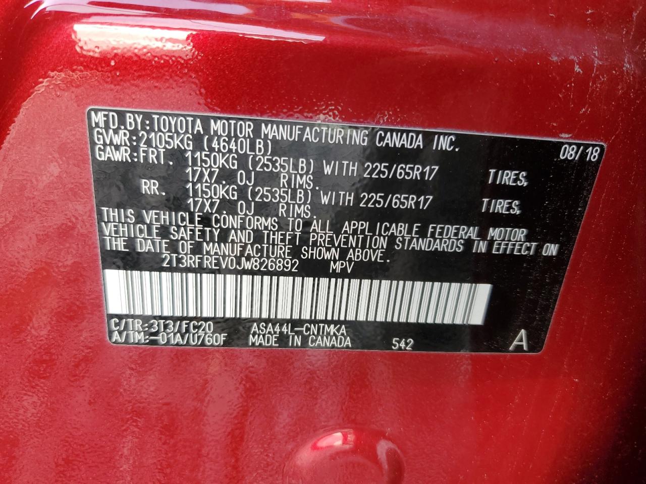 2018 Toyota Rav4 Adventure VIN: 2T3RFREV0JW826892 Lot: 91664785