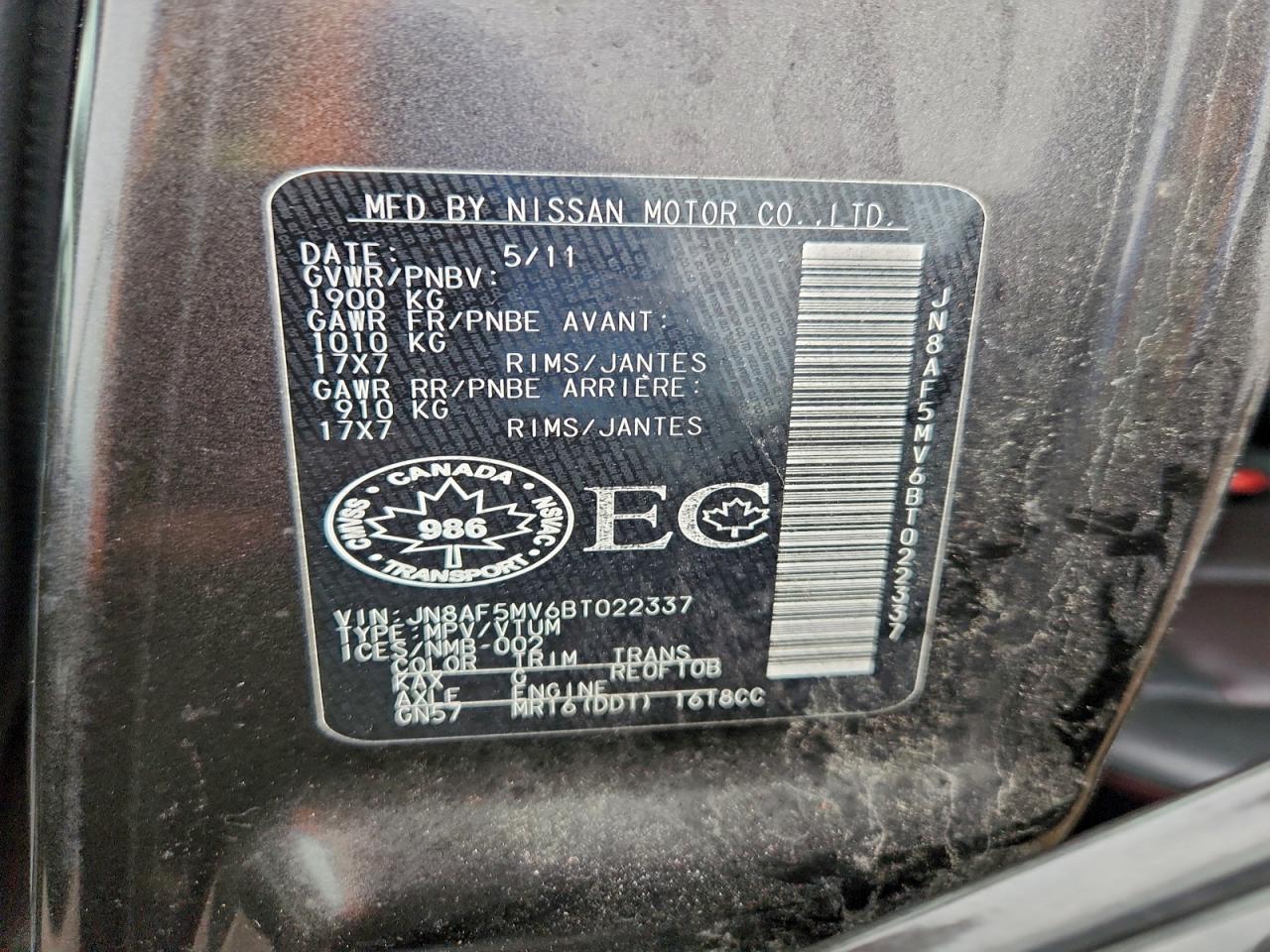 2011 Nissan Juke S VIN: JN8AF5MV6BT022337 Lot: 93698325