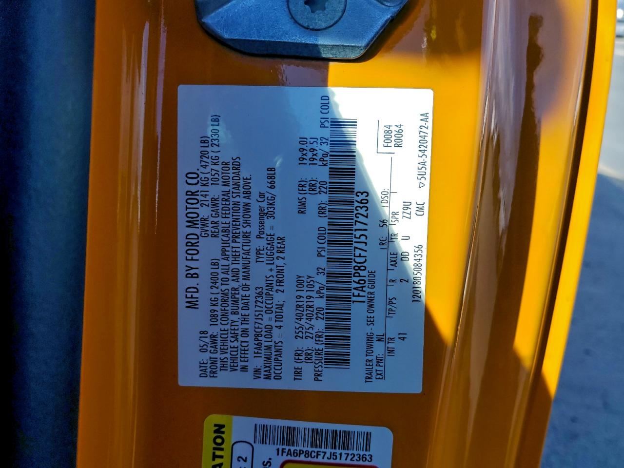 2018 Ford Mustang Gt VIN: 1FA6P8CF7J5172363 Lot: 93961645