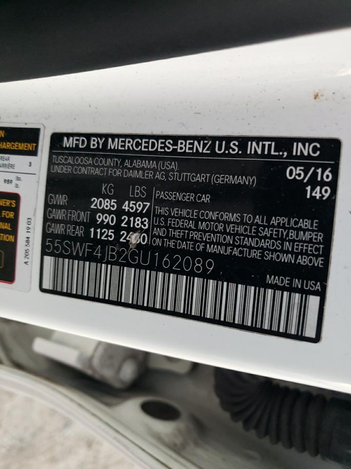 2016 Mercedes-Benz C 300 VIN: 55SWF4JB2GU162089 Lot: 90912485