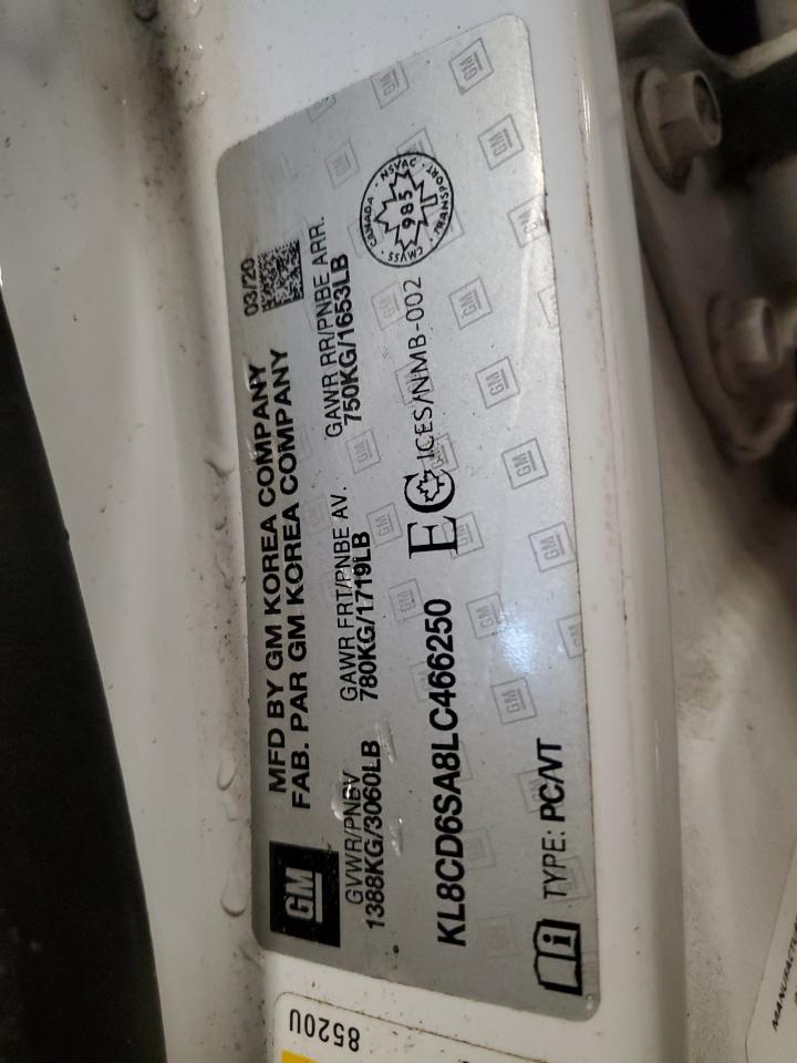 2020 Chevrolet Spark 1Lt VIN: KL8CD6SA8LC466250 Lot: 91382035