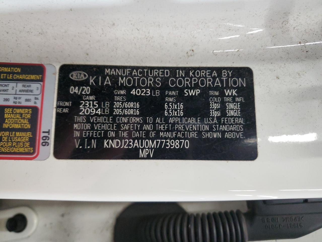 2021 Kia Soul Lx VIN: KNDJ23AU0M7739870 Lot: 93858695