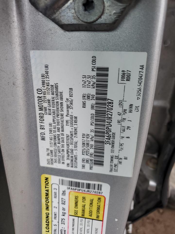 2018 Ford Fusion Se Phev VIN: 3FA6P0PU4JR270287 Lot: 93206095