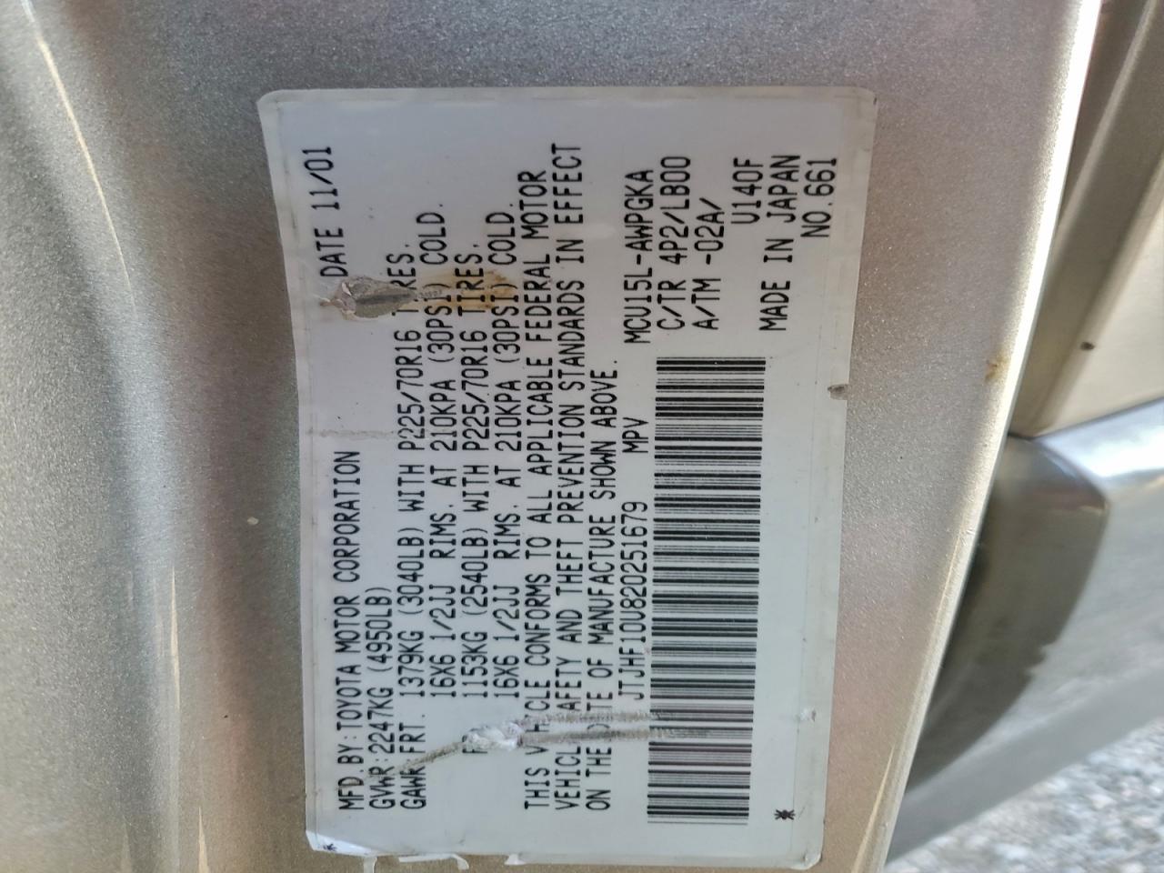 2002 Lexus Rx 300 VIN: JTJHF10U820251679 Lot: 93259495