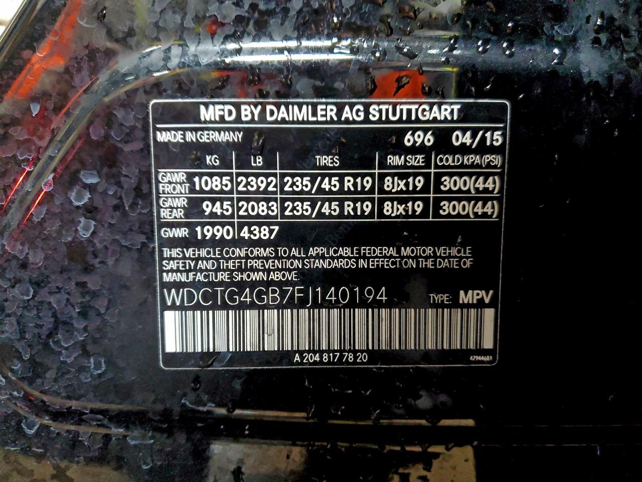 2015 Mercedes-Benz Gla 250 4Matic VIN: WDCTG4GB7FJ140194 Lot: 93940075