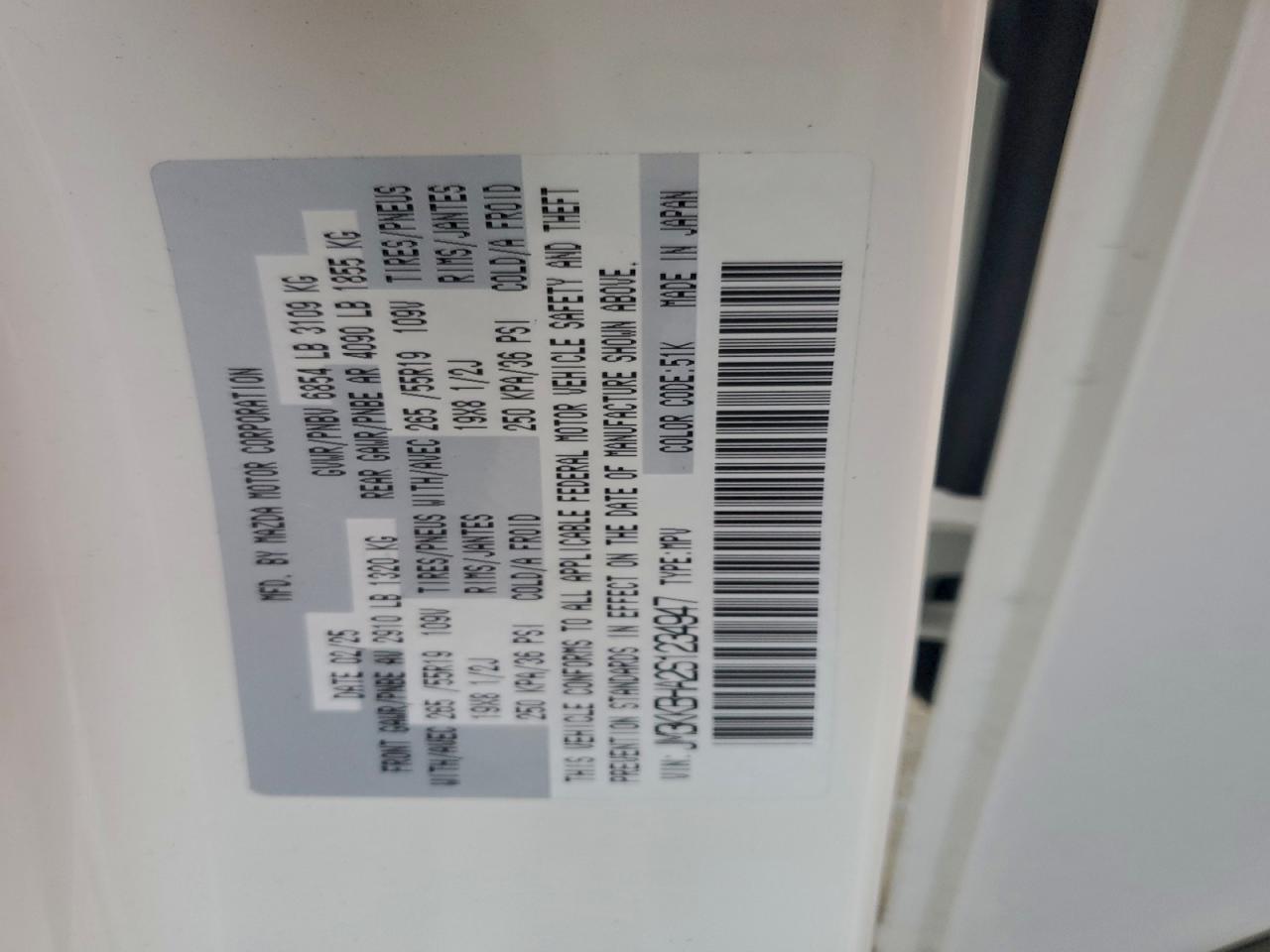 2025 Mazda Cx-90 Preferred VIN: JM3KKBHA2S1234947 Lot: 94361785