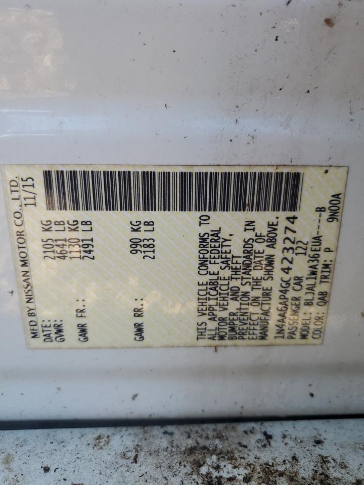 2016 Nissan Maxima 3.5S VIN: 1N4AA6AP4GC423274 Lot: 90727715