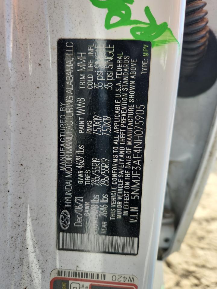 2022 Hyundai Tucson Sel VIN: 5NMJF3AE4NH075905 Lot: 93077695