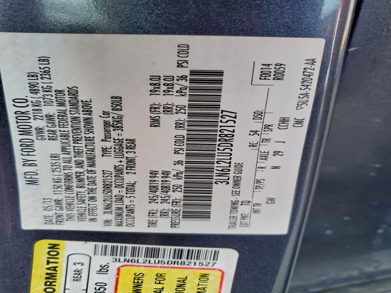 2013 Lincoln Mkz Hybrid VIN: 3LN6L2LU5DR821527 Lot: 91492435