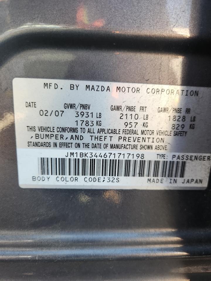2007 Mazda 3 Hatchback VIN: JM1BK344671717198 Lot: 93759555