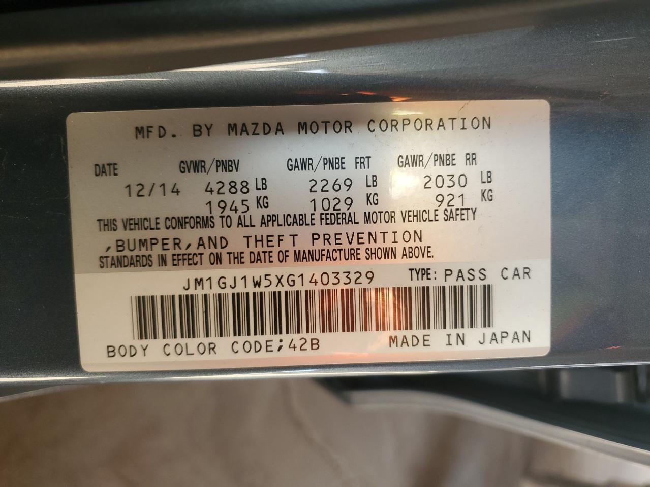 2016 Mazda 6 Grand Touring VIN: JM1GJ1W5XG1403329 Lot: 91867495