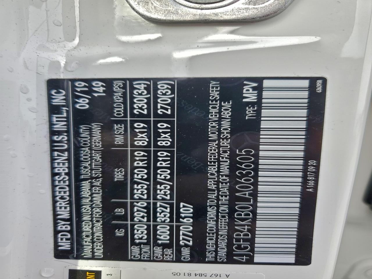 2020 Mercedes-Benz Gle 350 4Matic VIN: 4JGFB4KB0LA063605 Lot: 93299225