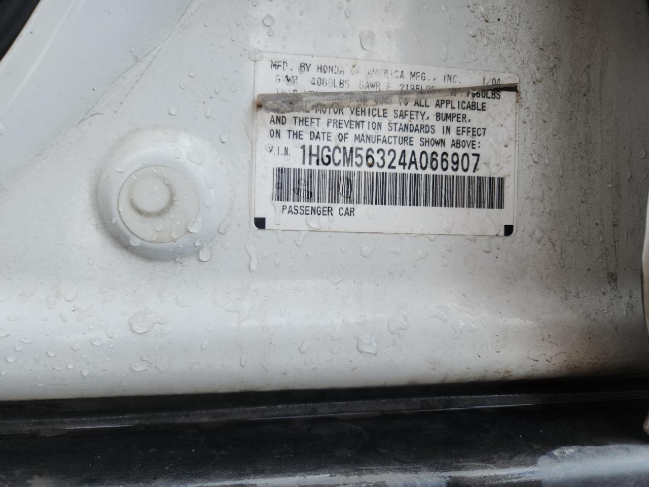 2004 Honda Accord Lx VIN: 1HGCM56324A066907 Lot: 93288095