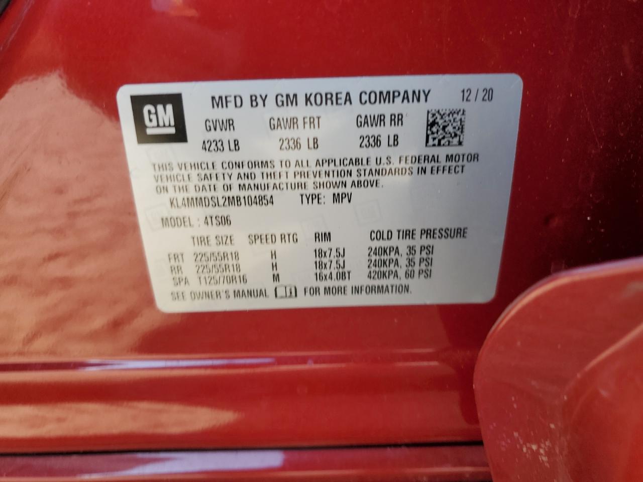 2021 Buick Encore Gx Select VIN: KL4MMDSL2MB104854 Lot: 93836765