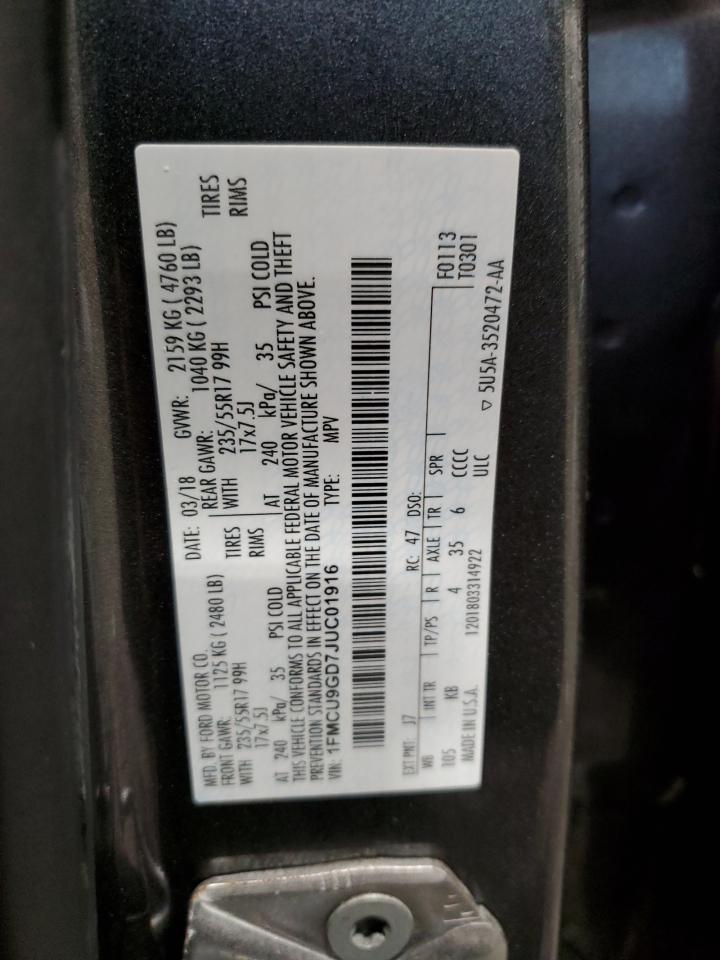 2018 Ford Escape Se VIN: 1FMCU9GD7JUC01916 Lot: 93718335