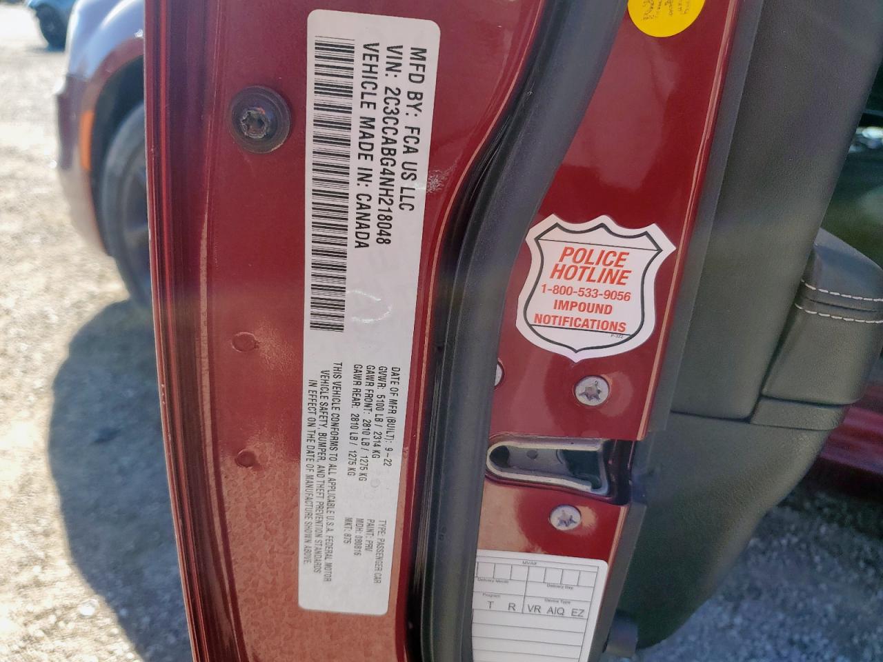 2022 Chrysler 300 S VIN: 2C3CCABG4NH218048 Lot: 91633675