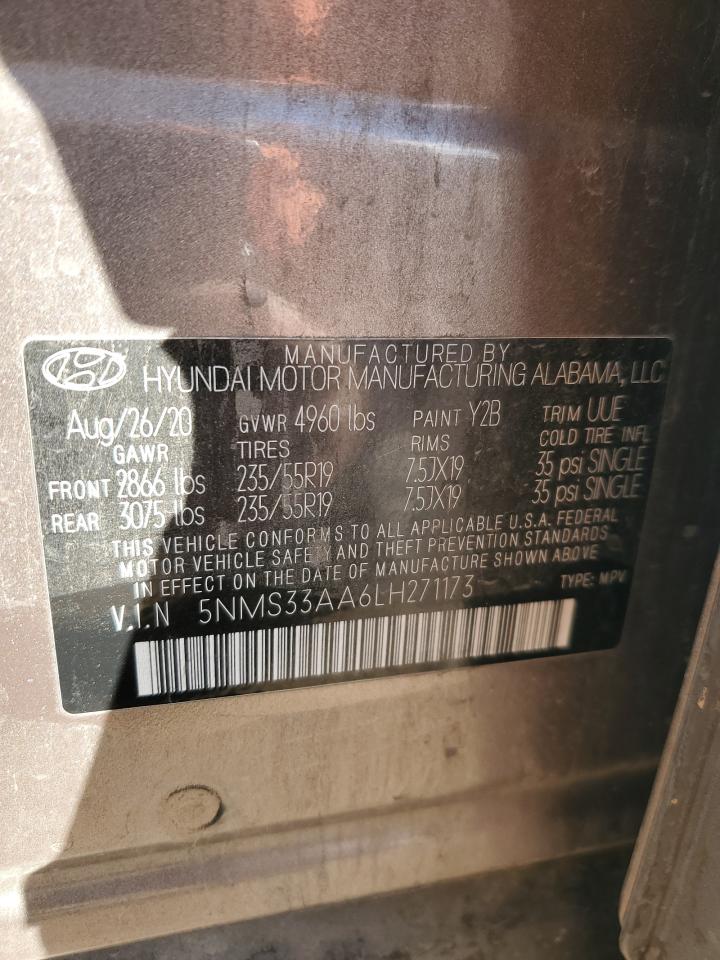2020 Hyundai Santa Fe Sel VIN: 5NMS33AA6LH271173 Lot: 92690725