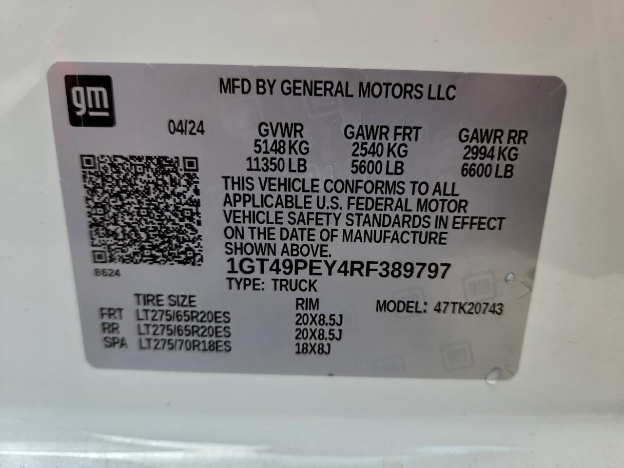 2024 GMC Sierra K2500 At4 VIN: 1GT49PEY4RF389797 Lot: 93196105