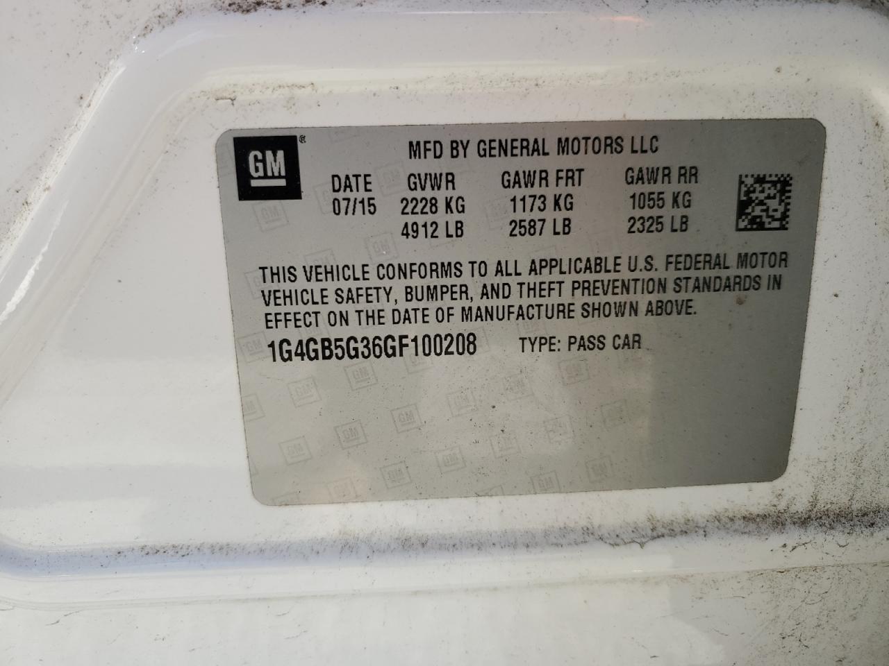 2016 Buick Lacrosse VIN: 1G4GB5G36GF100208 Lot: 91312115