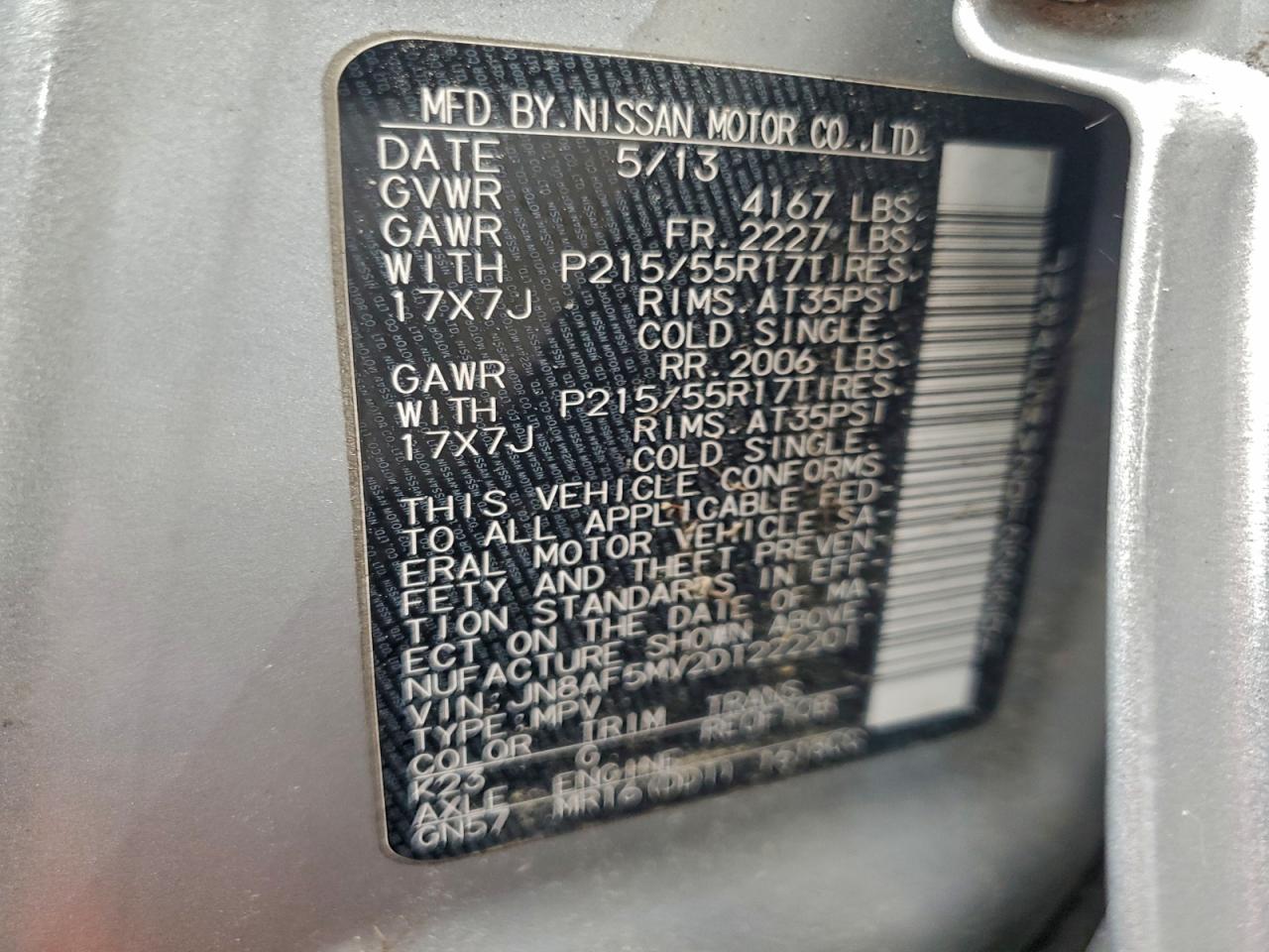 2013 Nissan Juke S VIN: JN8AF5MV2DT222201 Lot: 94508155