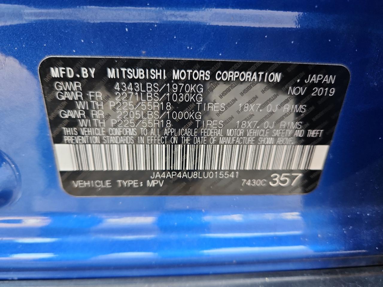 2020 Mitsubishi Outlander Sport Se VIN: JA4AP4AU8LU015541 Lot: 93007105