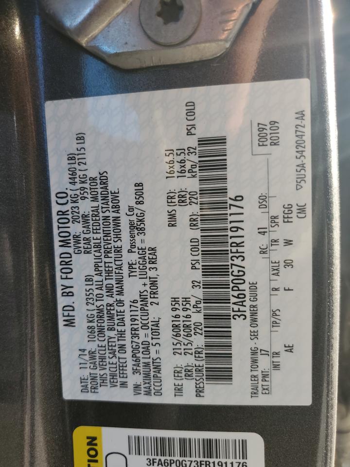 2015 Ford Fusion S VIN: 3FA6P0G73FR191176 Lot: 91575085