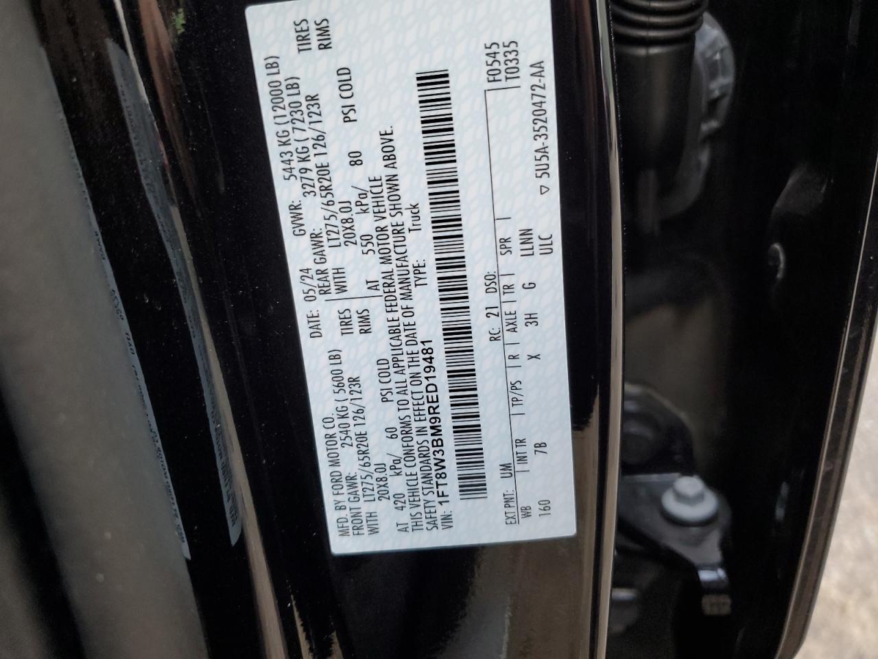 2024 Ford F350 Super Duty VIN: 1FT8W3BM9RED19481 Lot: 92120115