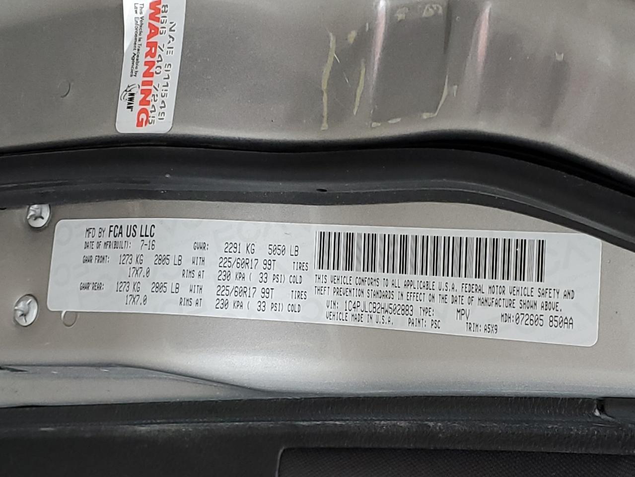 2017 Jeep Cherokee Latitude VIN: 1C4PJLCB2HW502883 Lot: 92589085