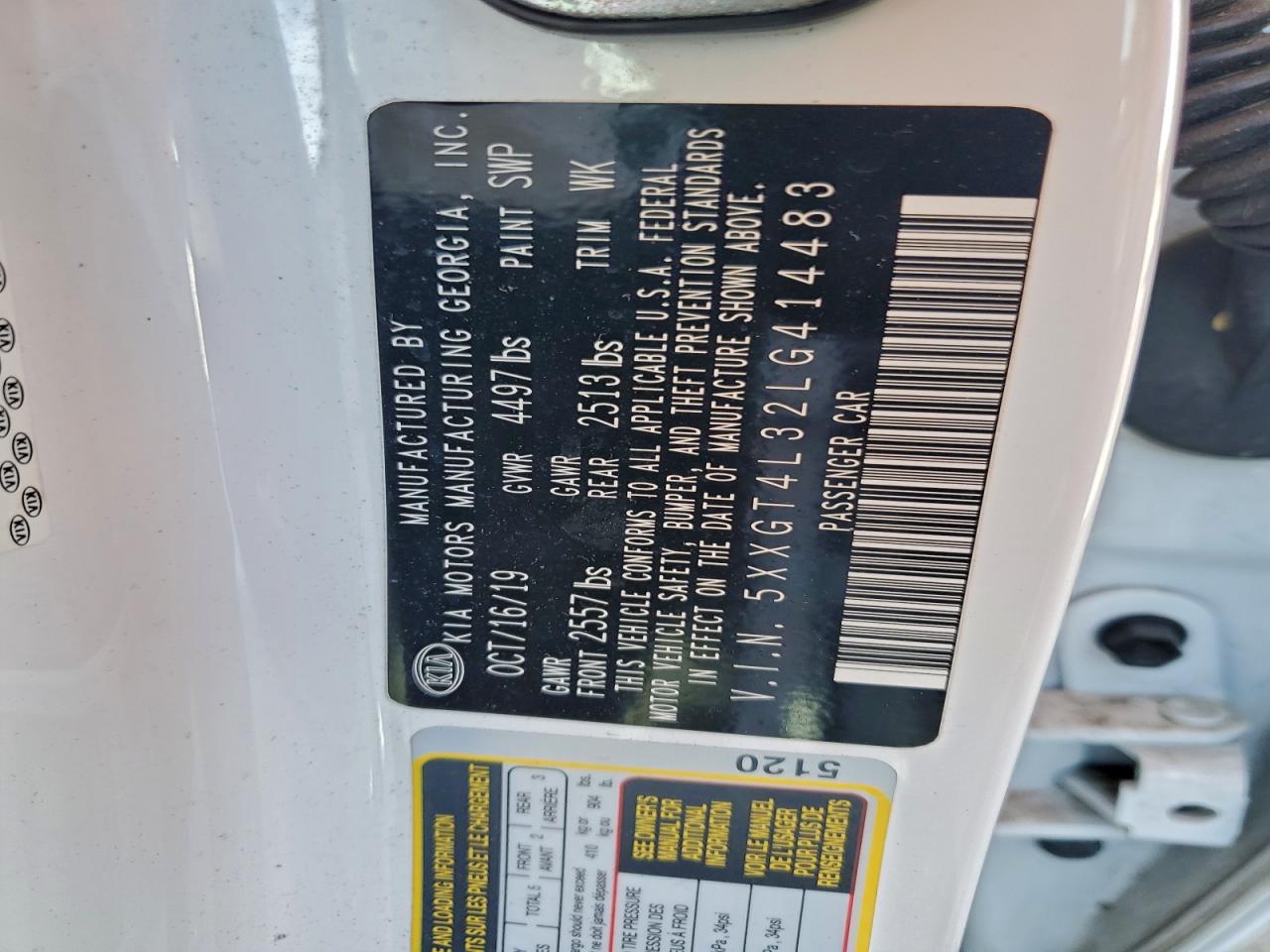 2020 Kia Optima Lx VIN: 5XXGT4L32LG414483 Lot: 93519535