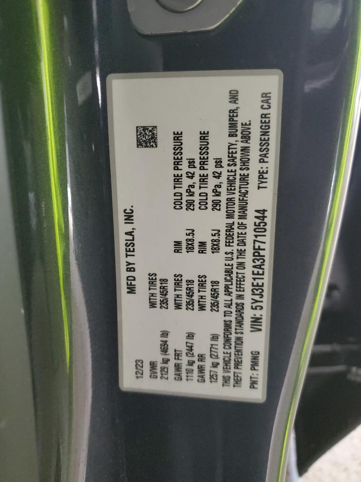 2023 Tesla Model 3 VIN: 5YJ3E1EA3PF710544 Lot: 93513165