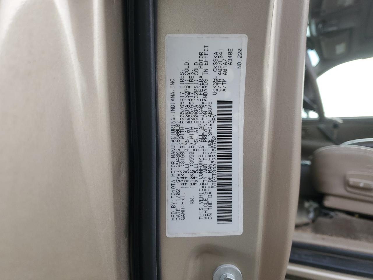 2003 Toyota Sequoia Sr5 VIN: 5TDZT34A73S156752 Lot: 92637085