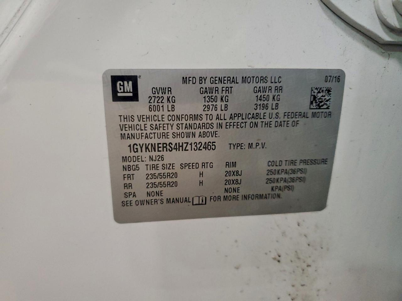 2017 Cadillac Xt5 Premium Luxury VIN: 1GYKNERS4HZ132465 Lot: 94187115