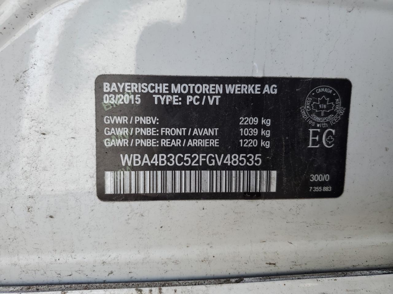 2015 BMW 435 Xi Gran Coupe VIN: WBA4B3C52FGV48535 Lot: 90840725
