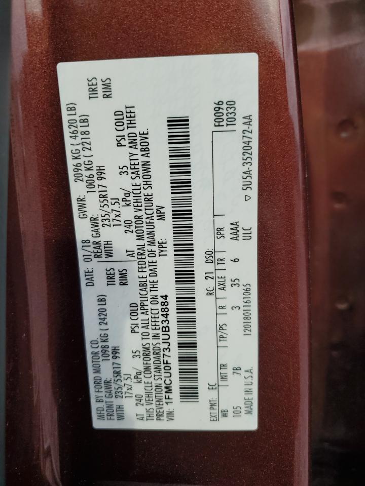 2018 Ford Escape S VIN: 1FMCU0F73JUB34884 Lot: 92468415