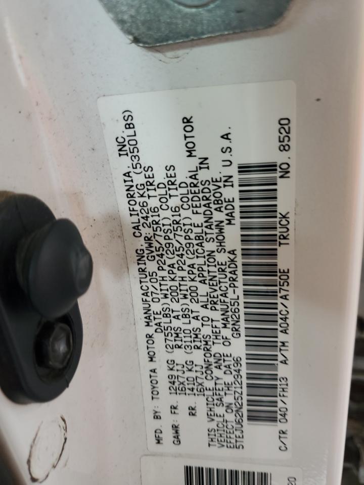 2005 Toyota Tacoma Double Cab Prerunner VIN: 5TEJU62N25Z129496 Lot: 92930505