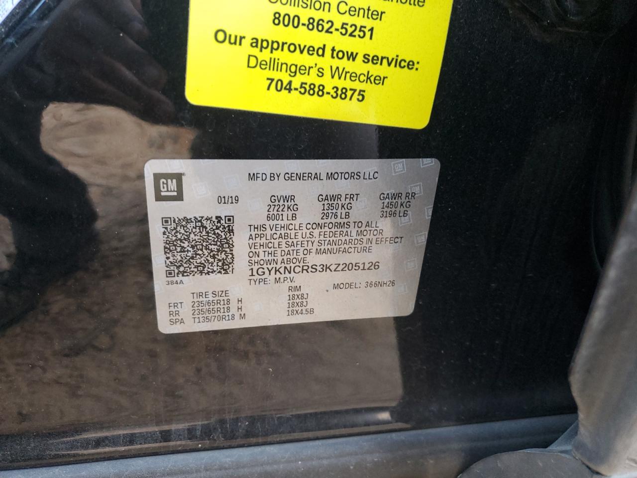 2019 Cadillac Xt5 Luxury VIN: 1GYKNCRS3KZ205126 Lot: 93187105